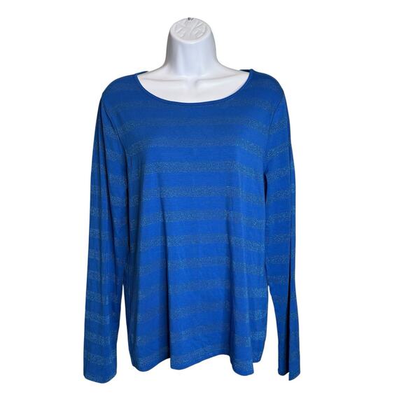 Talbots Womens Blue Metallic Striped Sweater Size L Coastal Preppy Classic - Picture 1 of 10